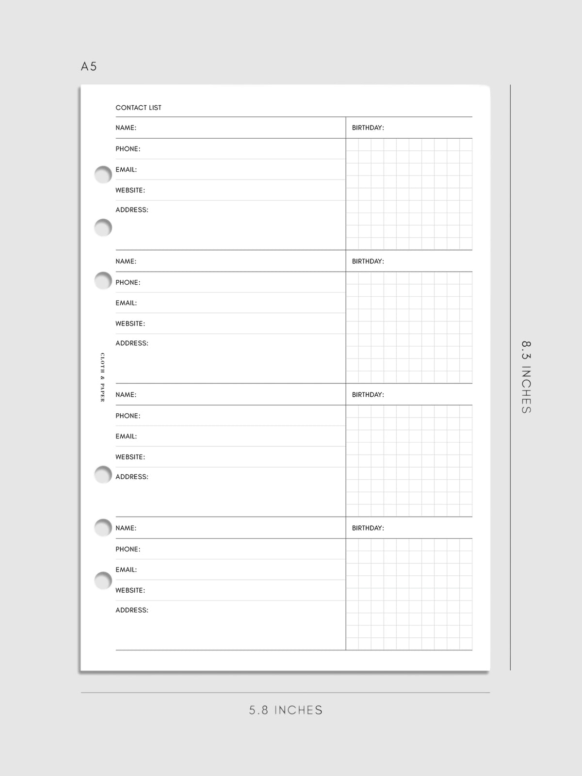 Contact List Planner Inserts | Refreshed Design