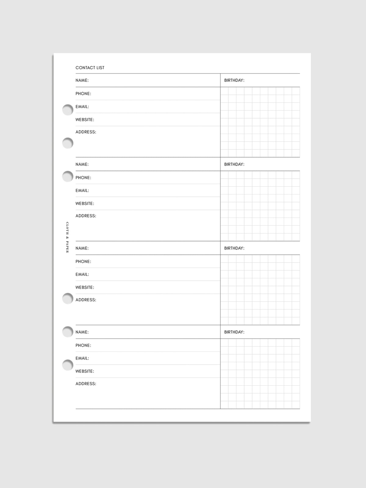 Contact List Planner Inserts | Refreshed Design