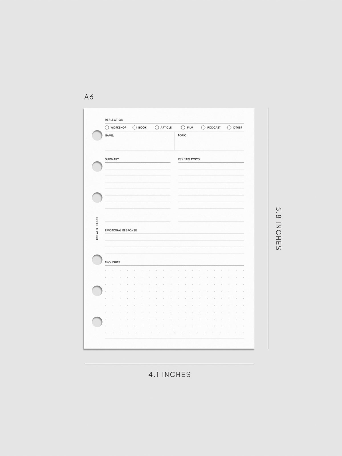 Digital mockup of insert sized A6.