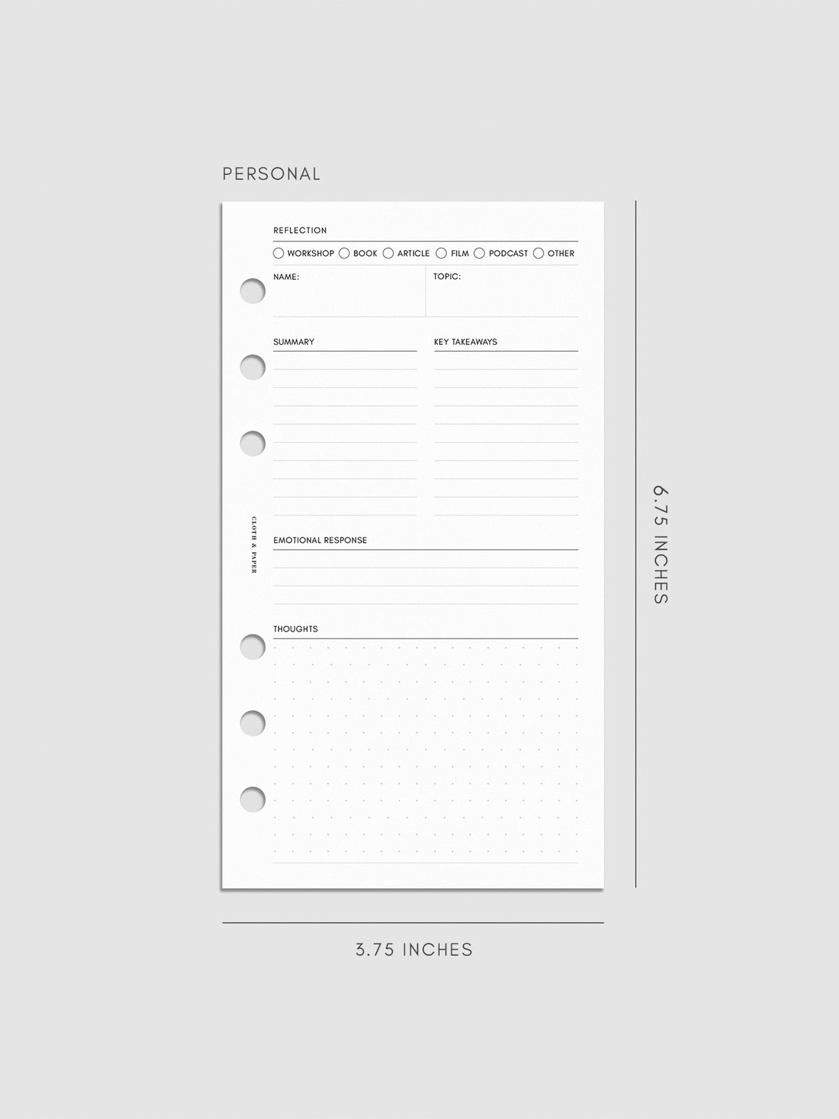 Digital mockup of insert sized Personal.