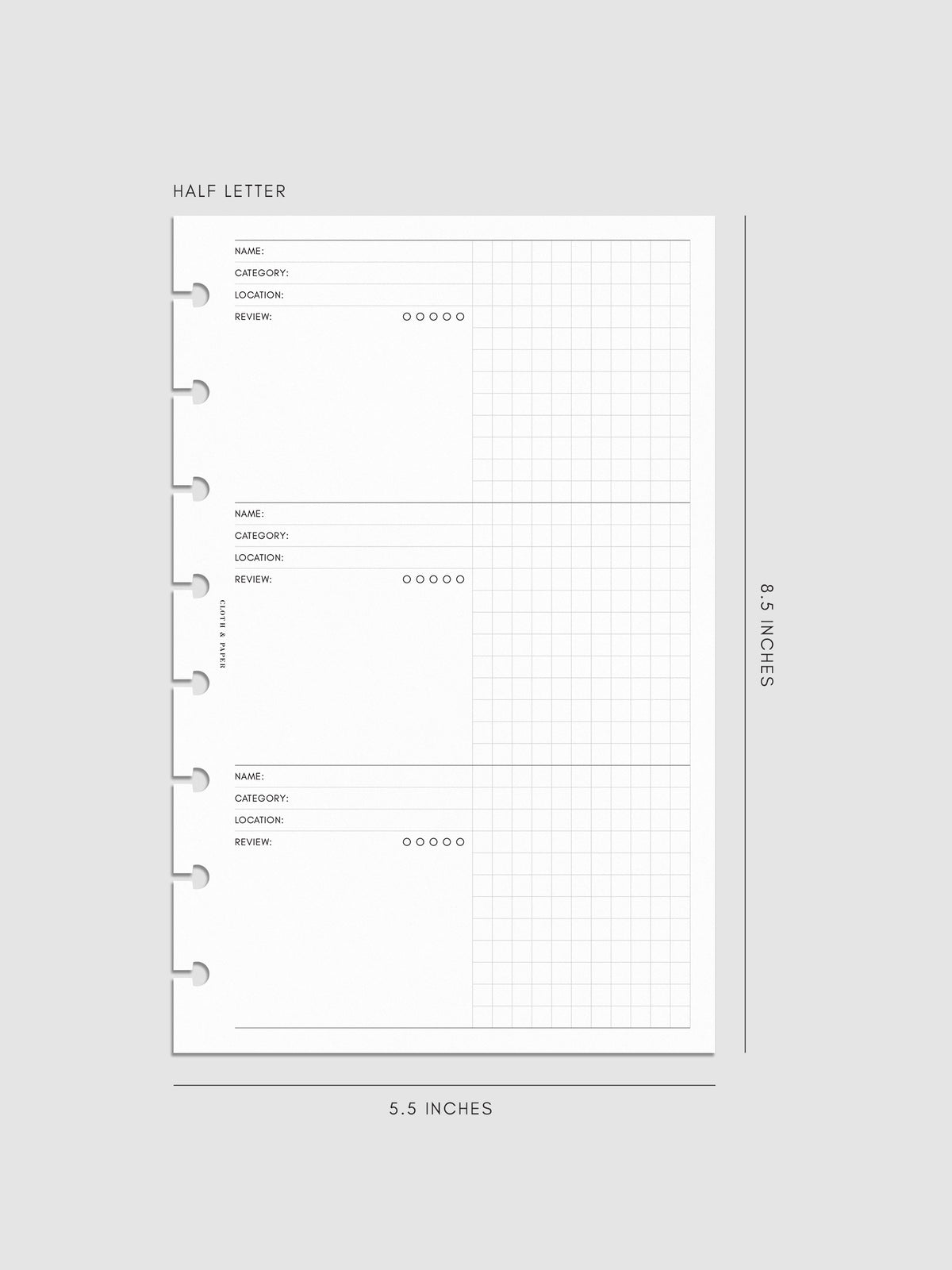 Digital mockup of the Experience Tracker Planner Inserts in Half Letter.