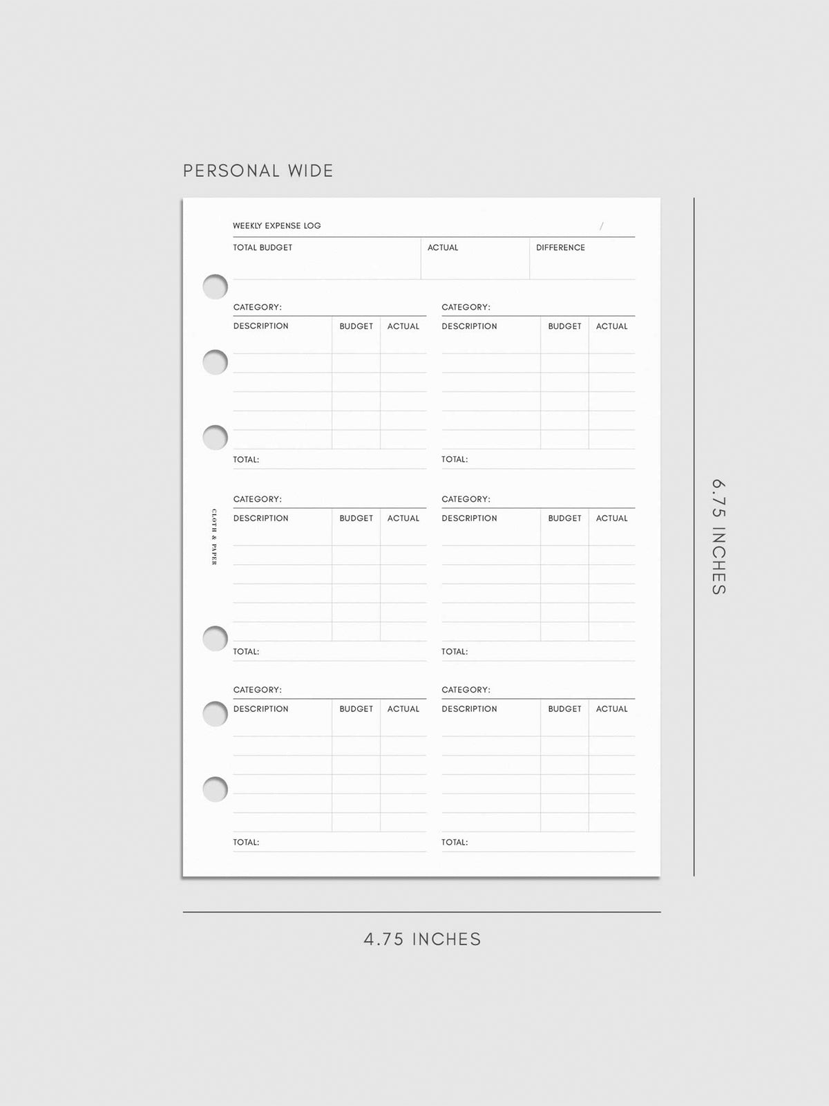Digital mockup of the Financial Planning Insert | Second Edition. Size shown is Personal Wide.