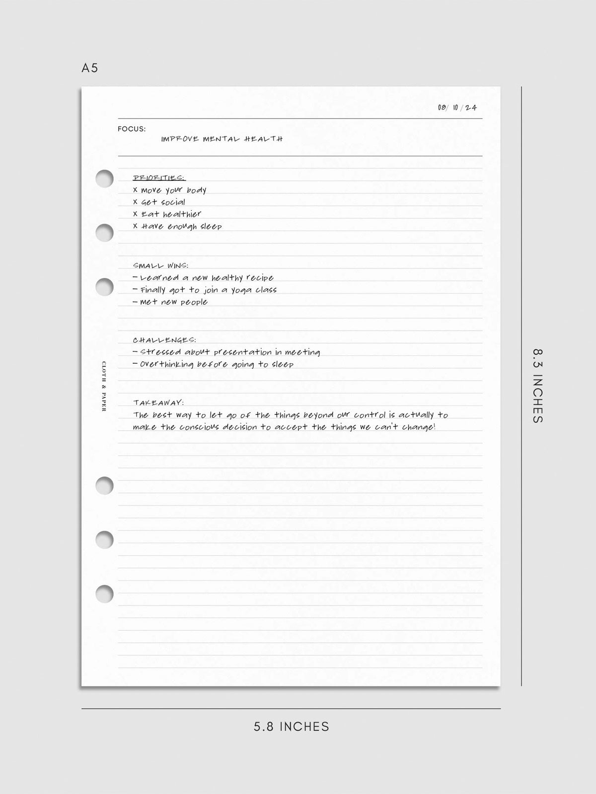 Digital mockup of insert sized A5.