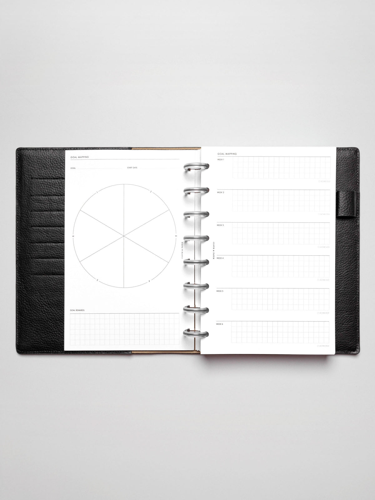 Insert in use inside a discbound planner system. Size shown is HalfLetter.