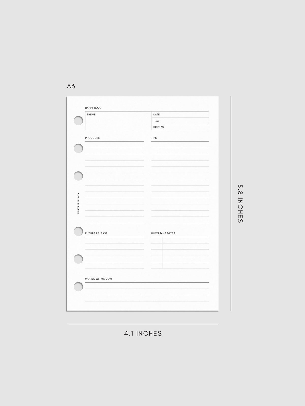 Mockup of Happy Hour Notes Inserts in A6 