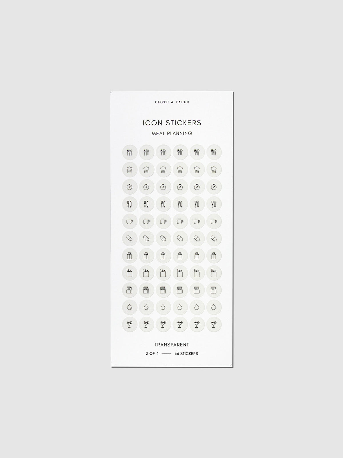 Grey meal planning sticker sheet displayed on a neutral background.