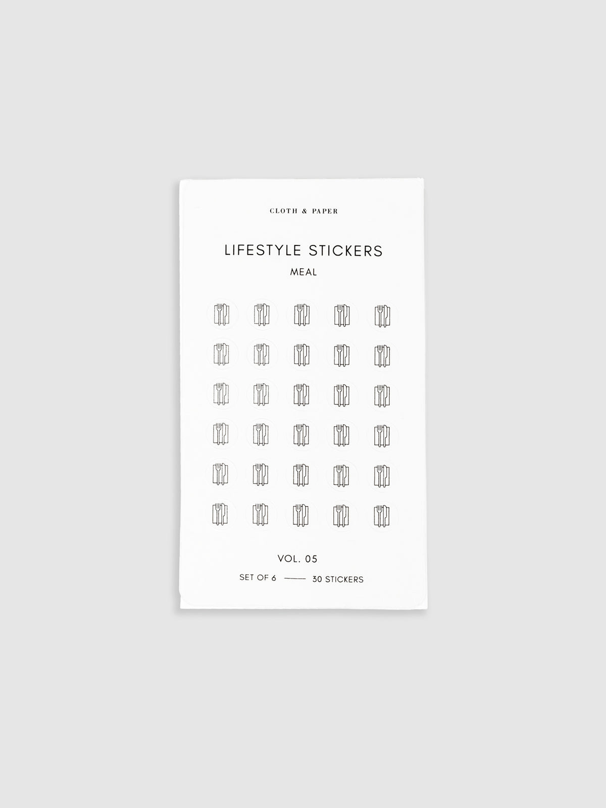 Meal sticker sheet from Lifestyle Mini Icon Stickers displayed on a neutral background.