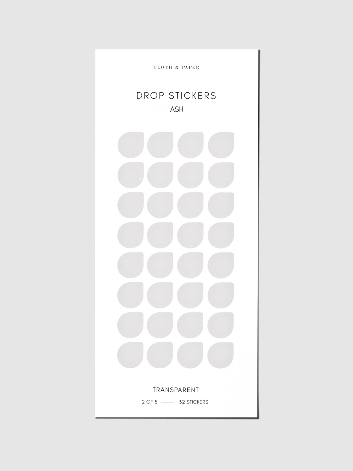 Sticker sheet displayed on a neutral background. Sticker size shown is medium, color shown is Ash.