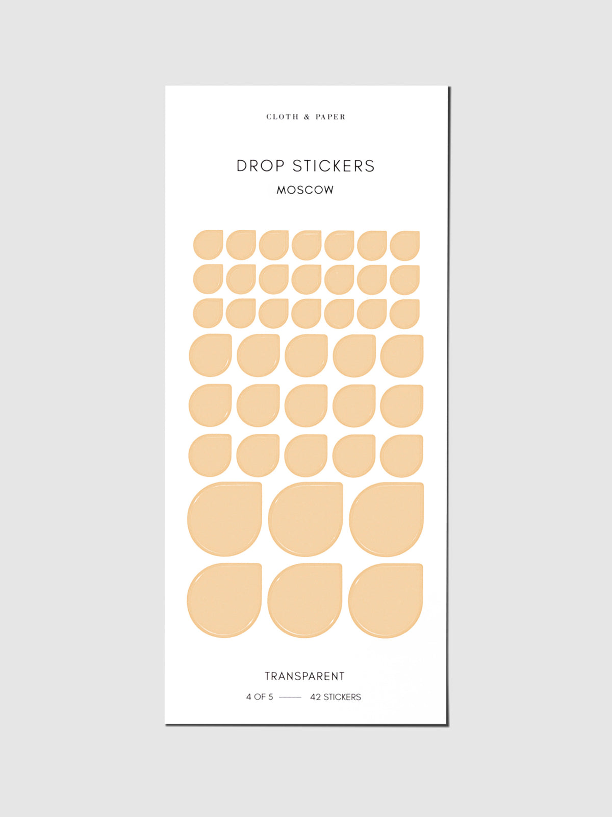 Sticker sheet displayed on a neutral background. Sticker sizes shown are mixed with small, medium, and large; color shown is Moscow.