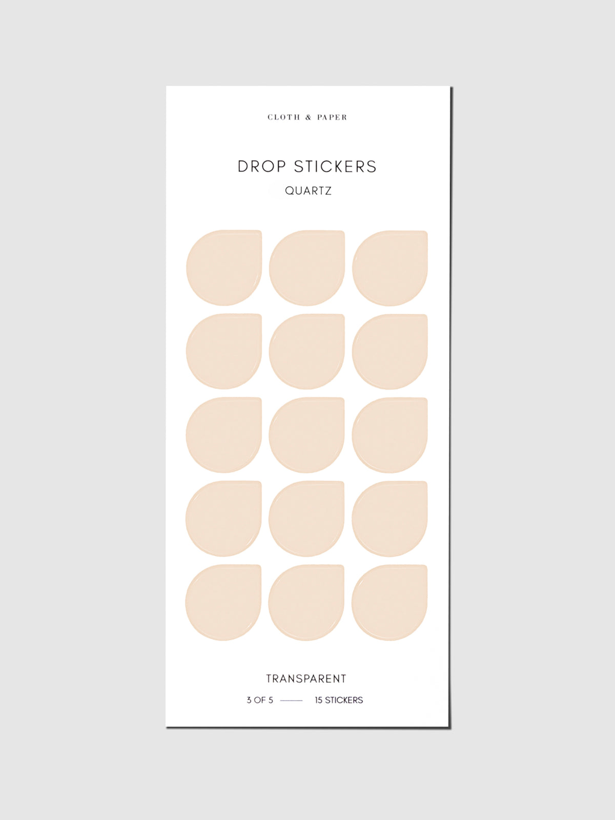 Sticker sheet displayed on a neutral background. Sticker size shown is large, color shown is Quartz.