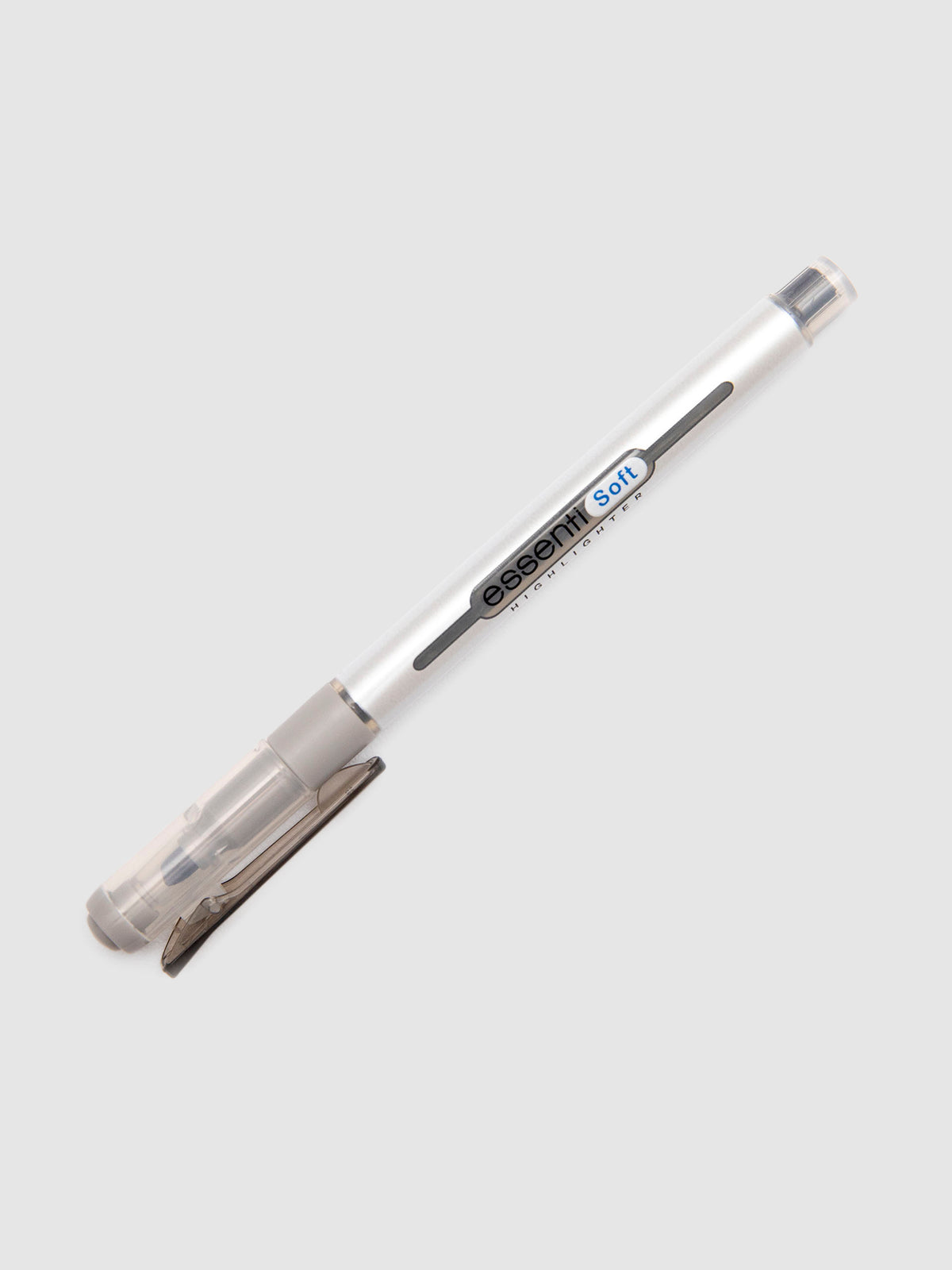 Monami Essenti Soft Highlighter | Pastel Grey | Cloth and Paper. Pen turned to the right against a neutral background.