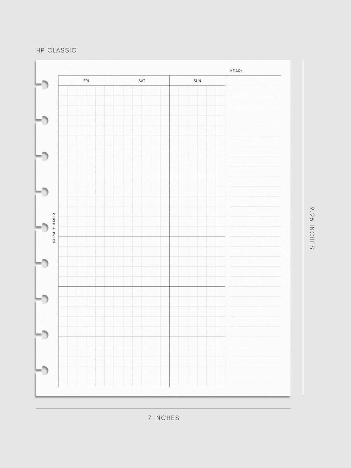 One page of Monthly Graph Planner Inserts in size HP Classic with graph note style calendar and a lined notes section.