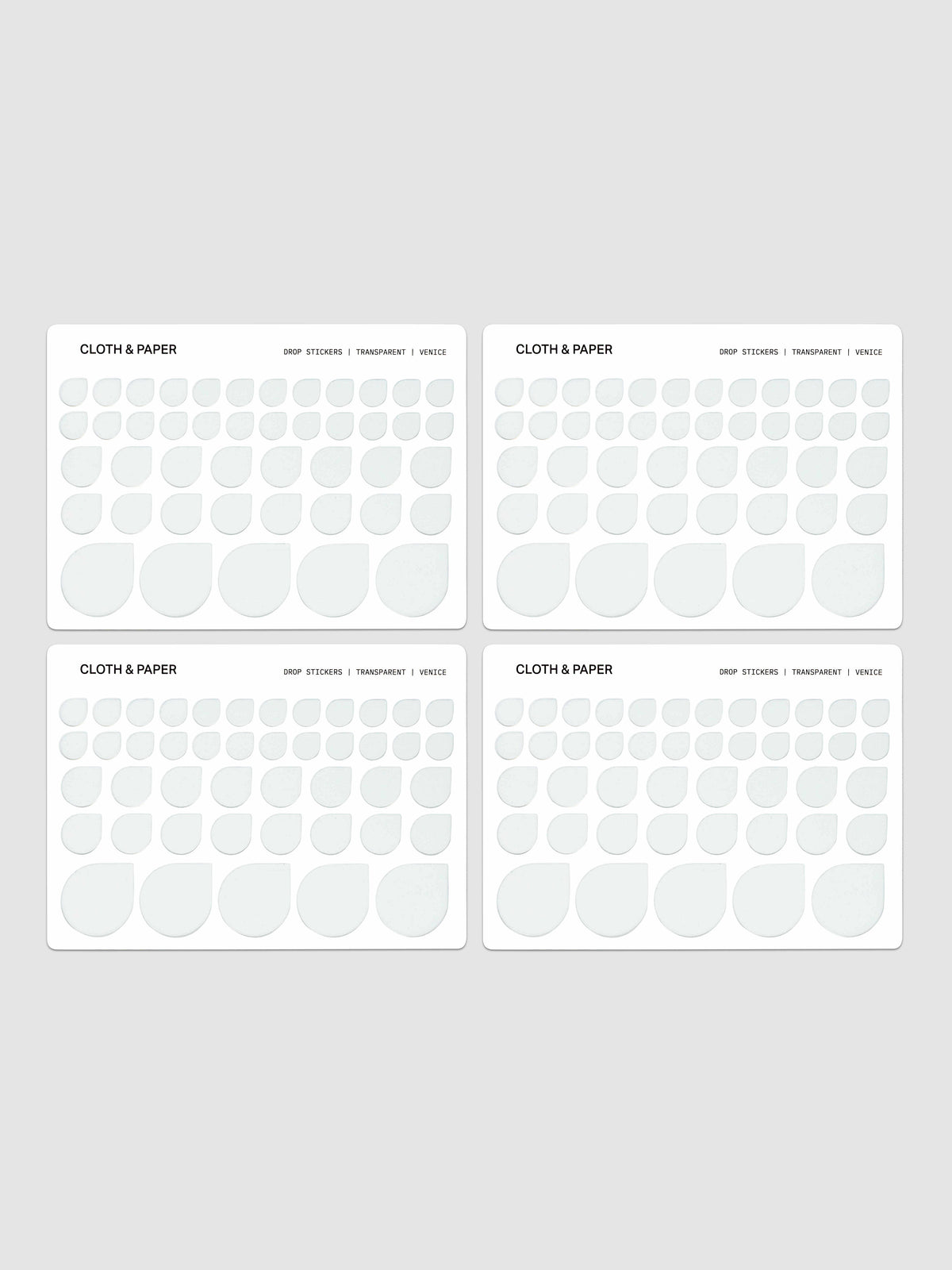 Four sheets of Transparent Drop Stickers | Venice (Light Blue)