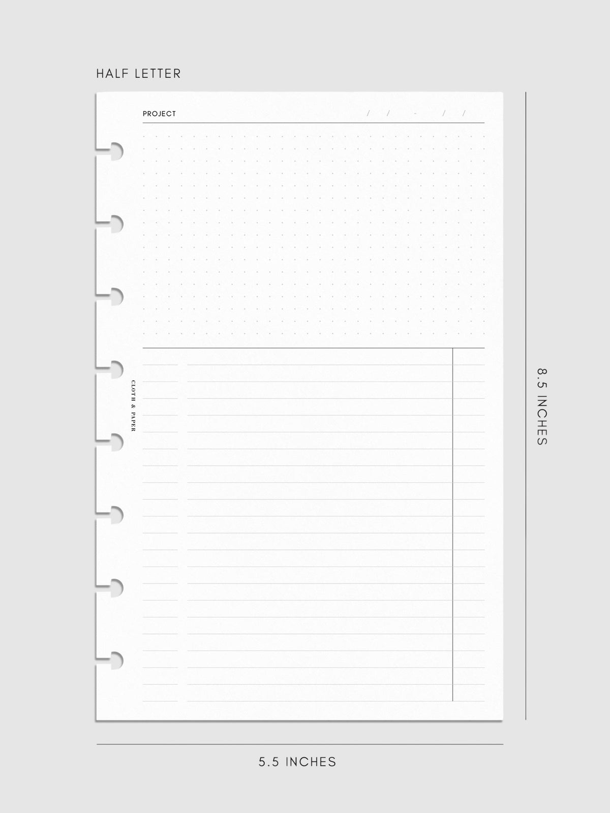 Digital mockup of insert sized in Half Letter. 