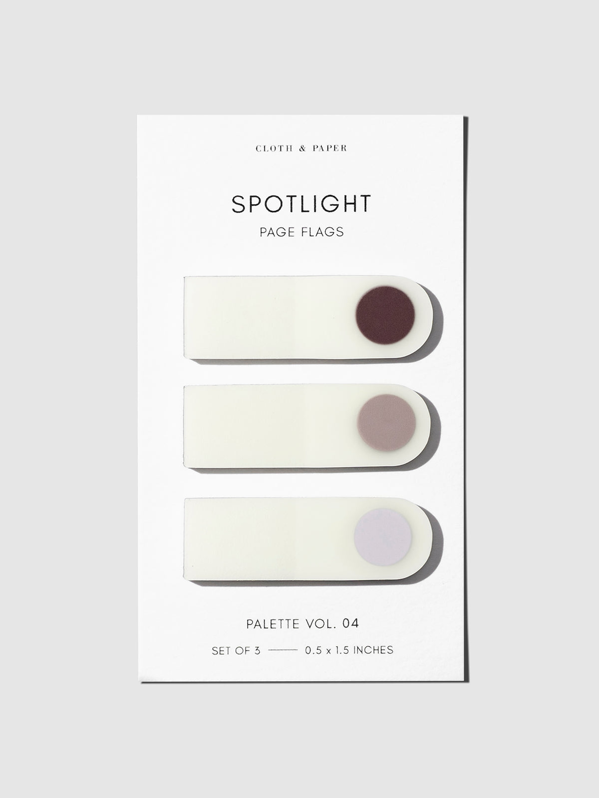 Set of spotlight page flags against a neutral background. Palette shown is Vol 04.