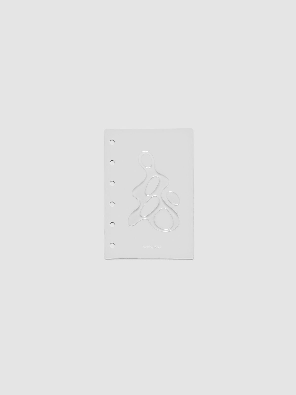 Light grey, semi-transparent, and glossy plastic planner dashboard with organic raised shape design in size Pocket on a neutral background.
