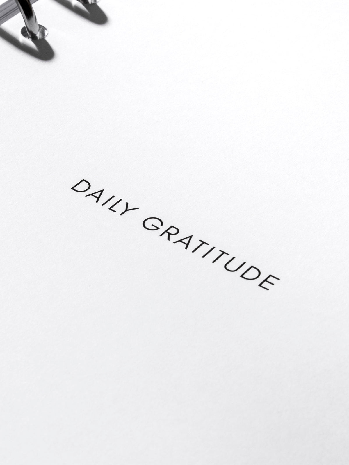 Closeup of text on title page of insert that reads "Daily Gratitude."