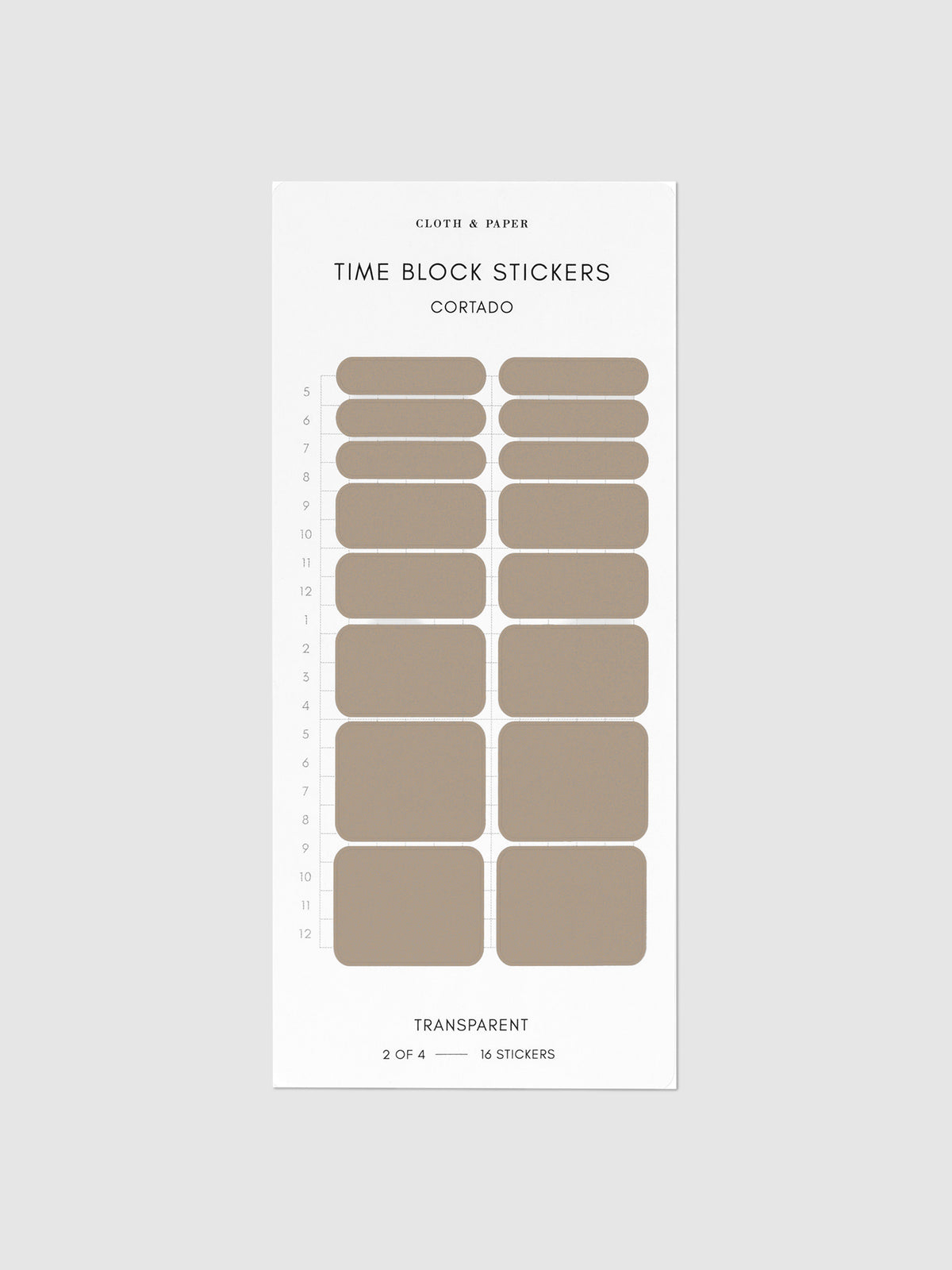 Cortado light brown time block stickers displayed on a neutral background.
