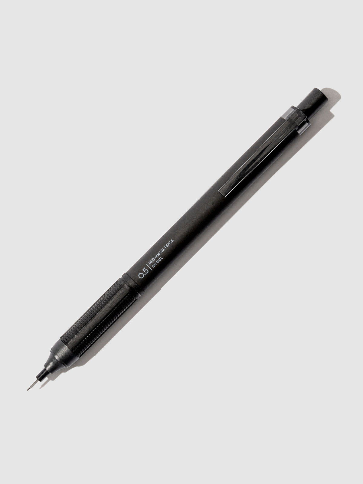 Black pencil displayed on a white background.