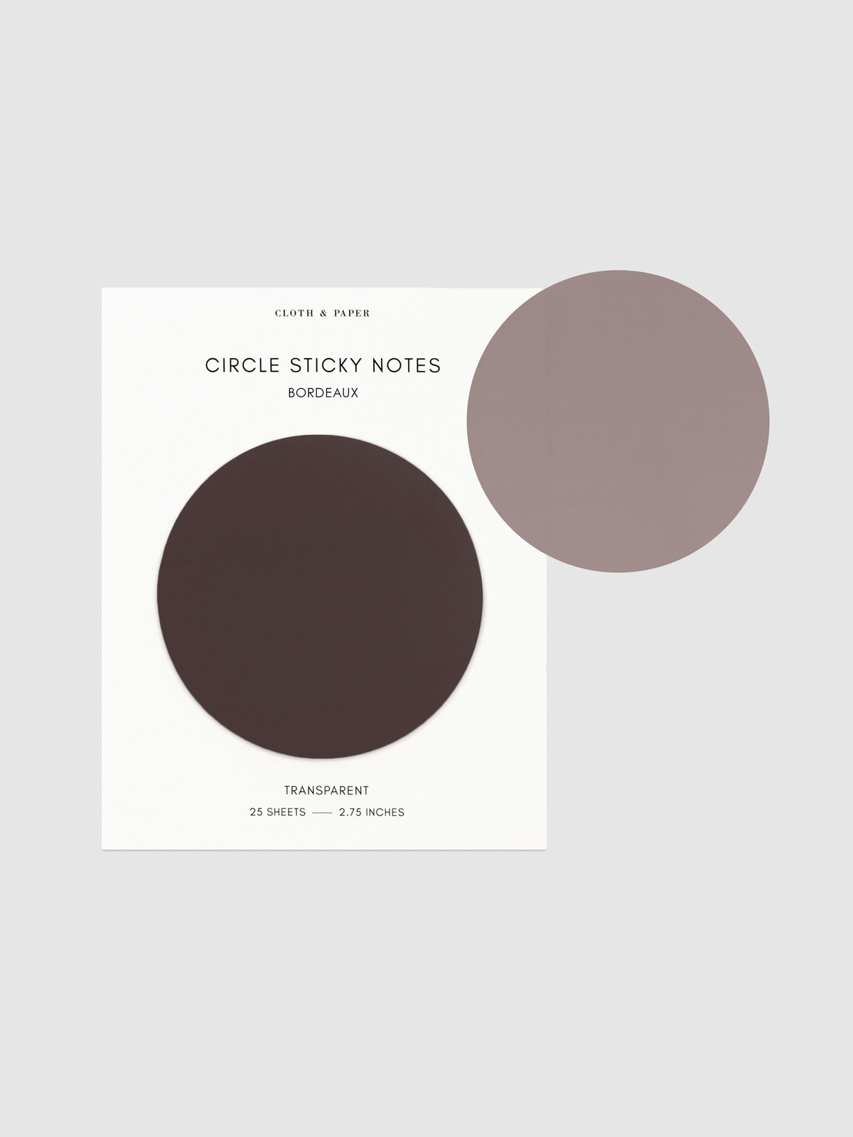 Transparent Circle Sticky Notes displayed on a neutral backround. Color shown is Bordeaux.