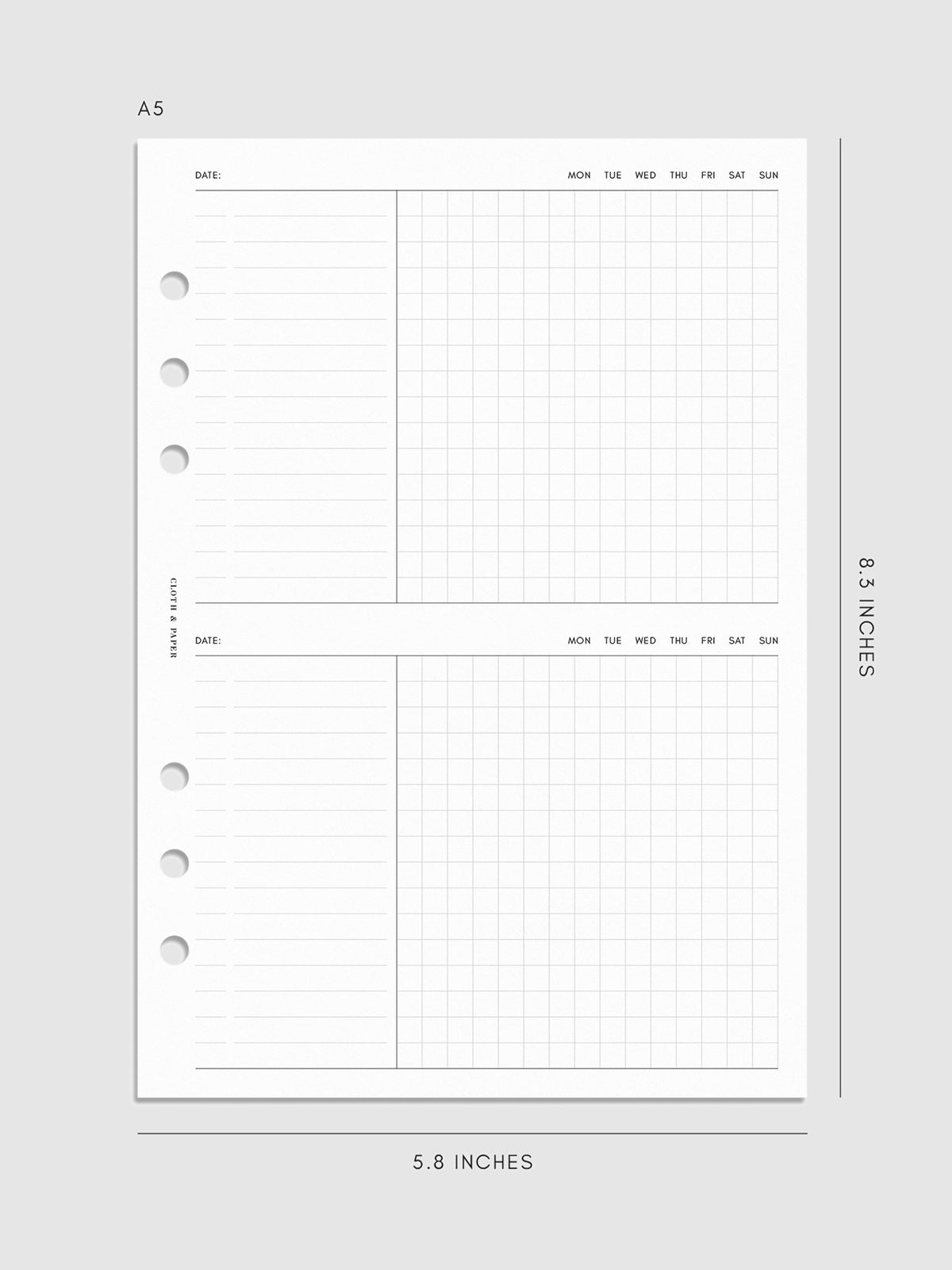 Digital mockup of insert in A5 sizing. 