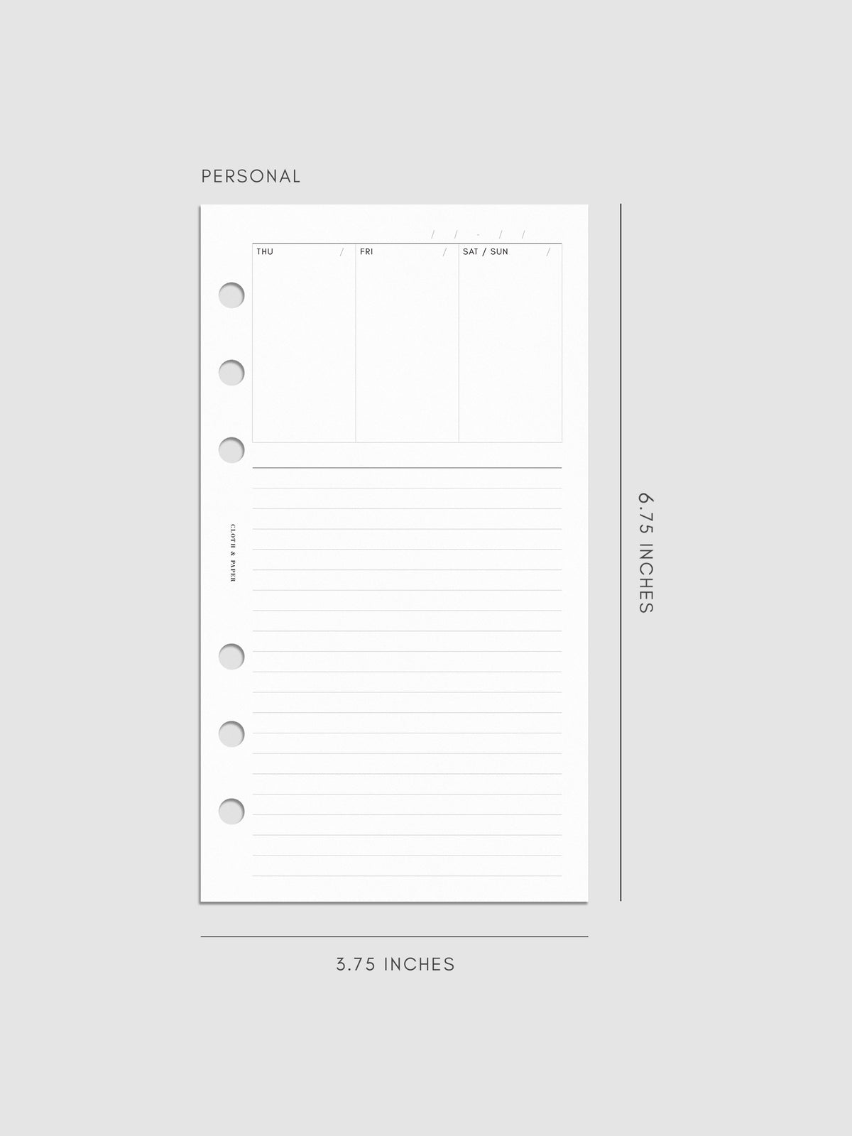 Undated Weekly Notes Planner Inserts in size Personal