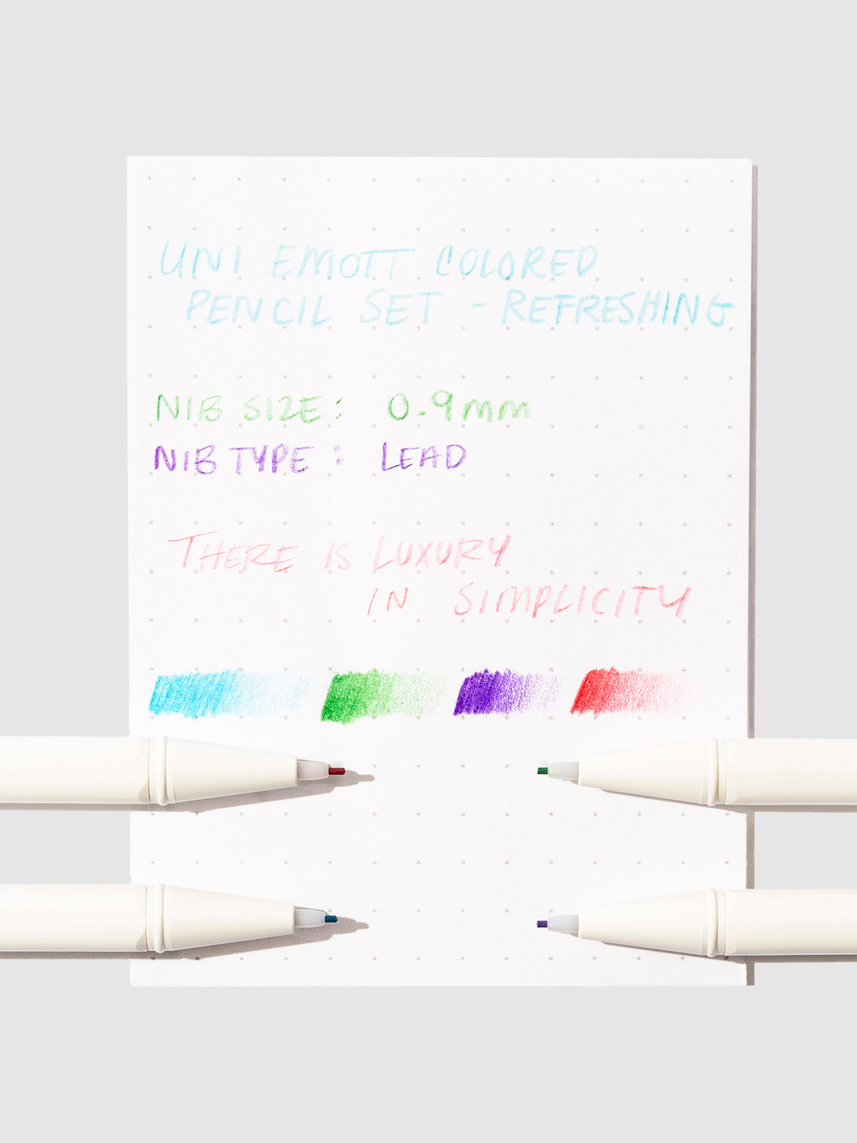 Pen testing sheet for refreshing color palette displayed on a neutral background.