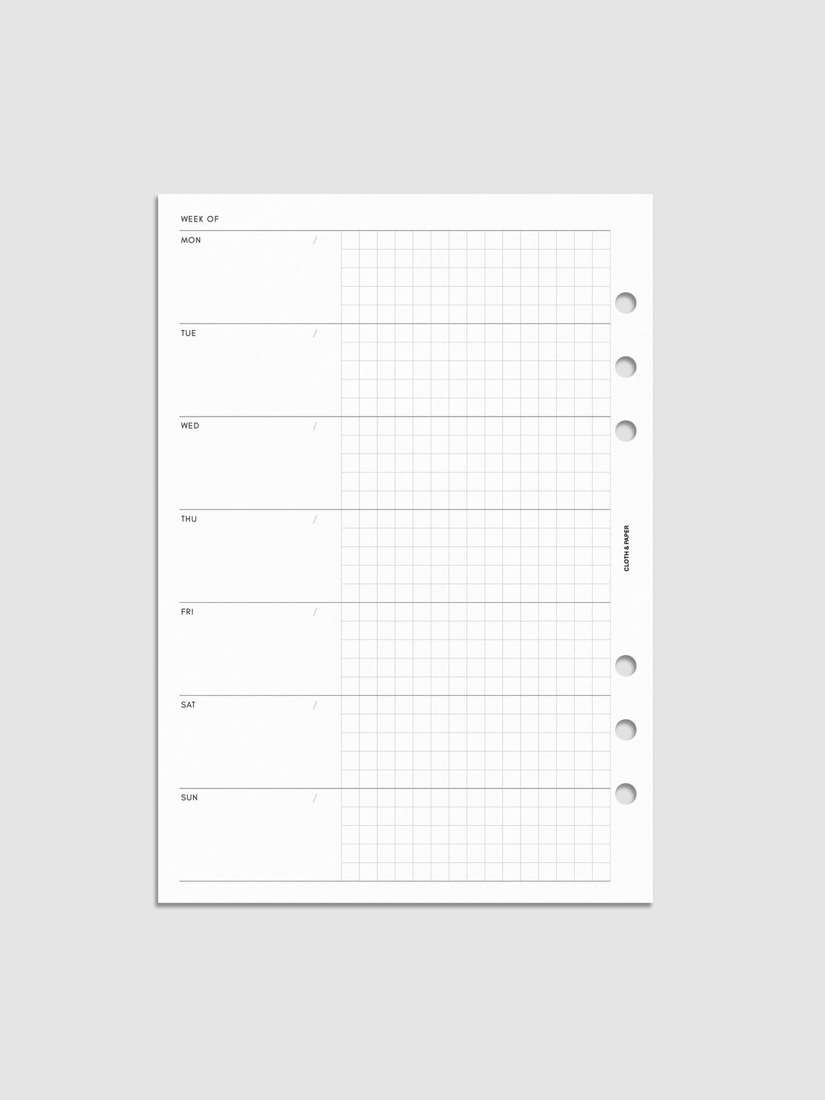 Weekly Graph Inserts with rows for every day of the week and a blank and graph style column.