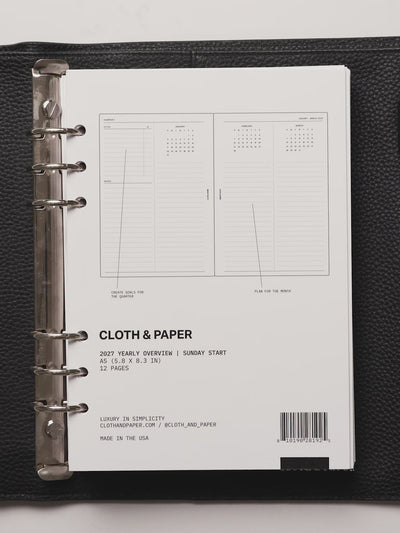 A planner flip through featuring the 2027 Dated Yearly Overview Planner Inserts | Sunday Start
