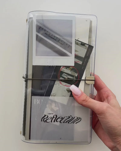 A5 Slim Clear Vinyl Travel Cover shown in use