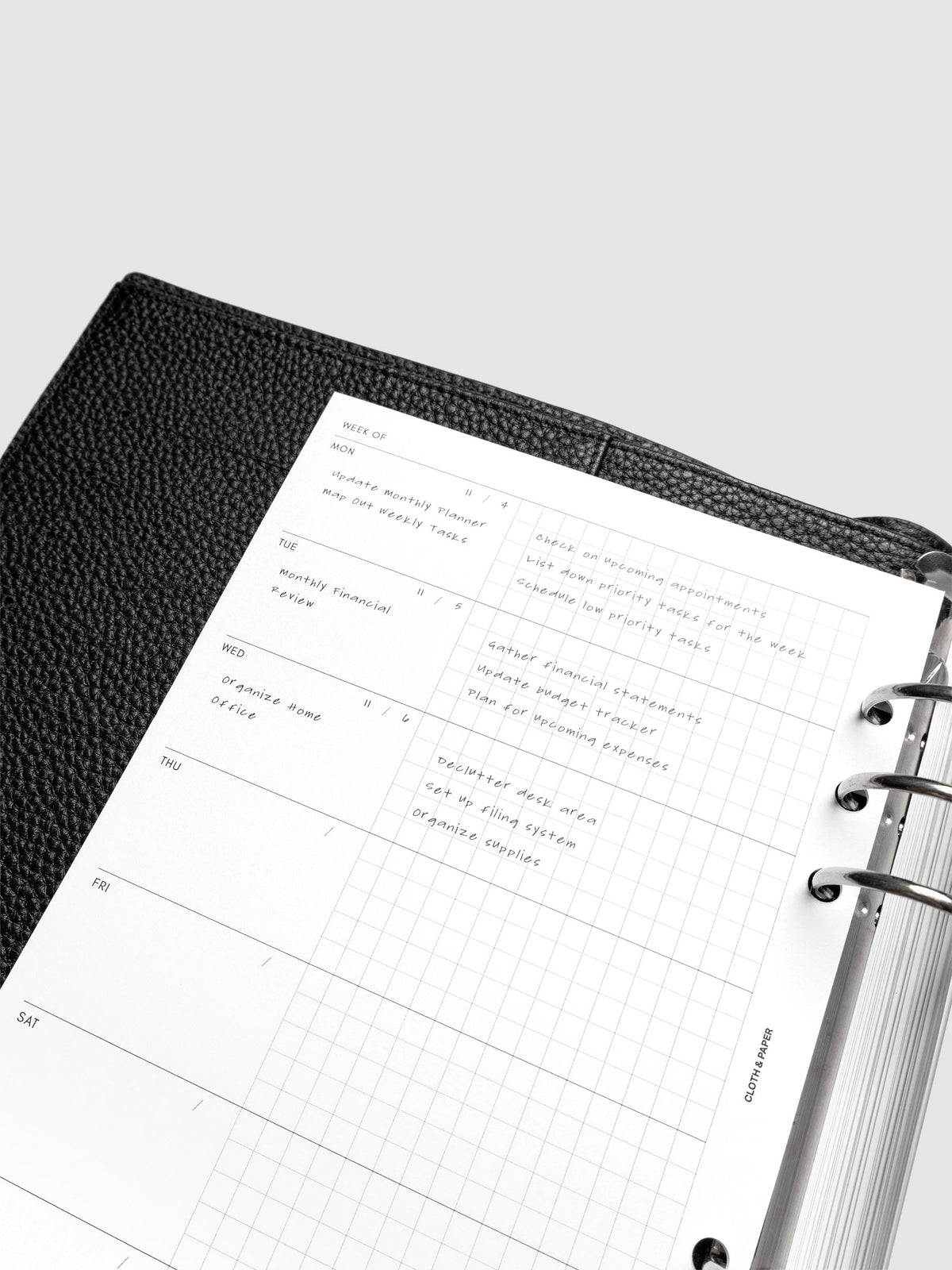 Detailed view of the demo page for the weekly layout page.