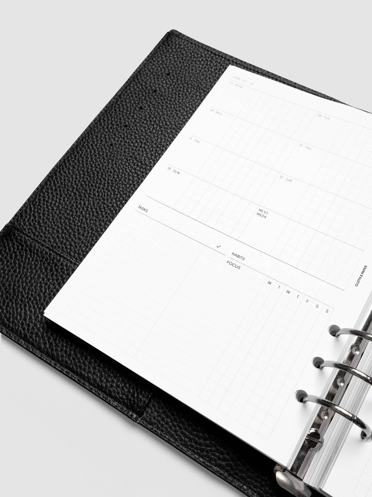 Close-up of the 2027 Dated Weekly Admin left page in A5 6-Ring Punch size, showing the habit tracking section